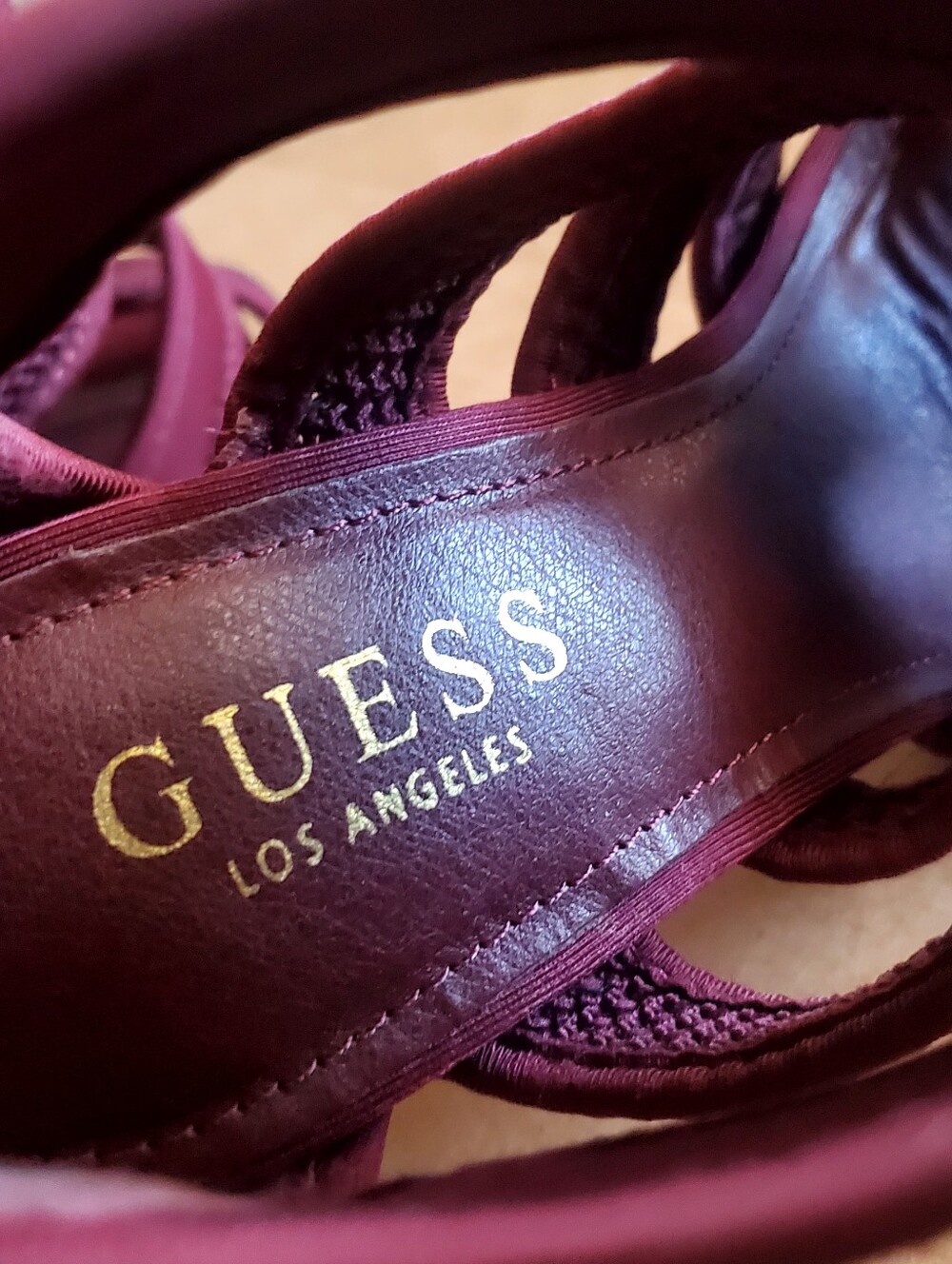 Guess Women's Strappy Maroon High Heel Sandals Size 8.5 - Picture 8 of 8
